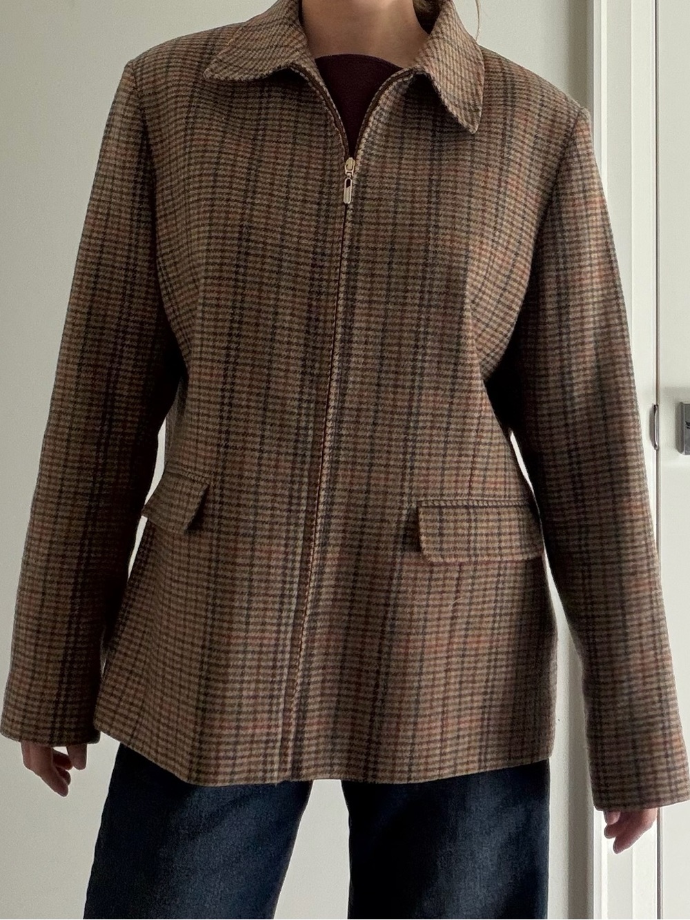 Haggar Brown Plaid Zip-Front Jacket